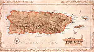 One Treasure Limited Antique Vintage Old World Caribbean Puerto Rico Island Map