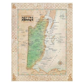 One Treasure Limited Antique Vintage Old World Caribbean Belize Map