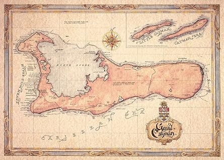 One Treasure Limited Antique Vintage Old World Caribbean Grand Cayman Islands Map